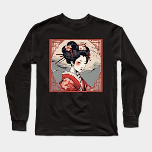 japanese style art geisha kimono portrait Long Sleeve T-Shirt